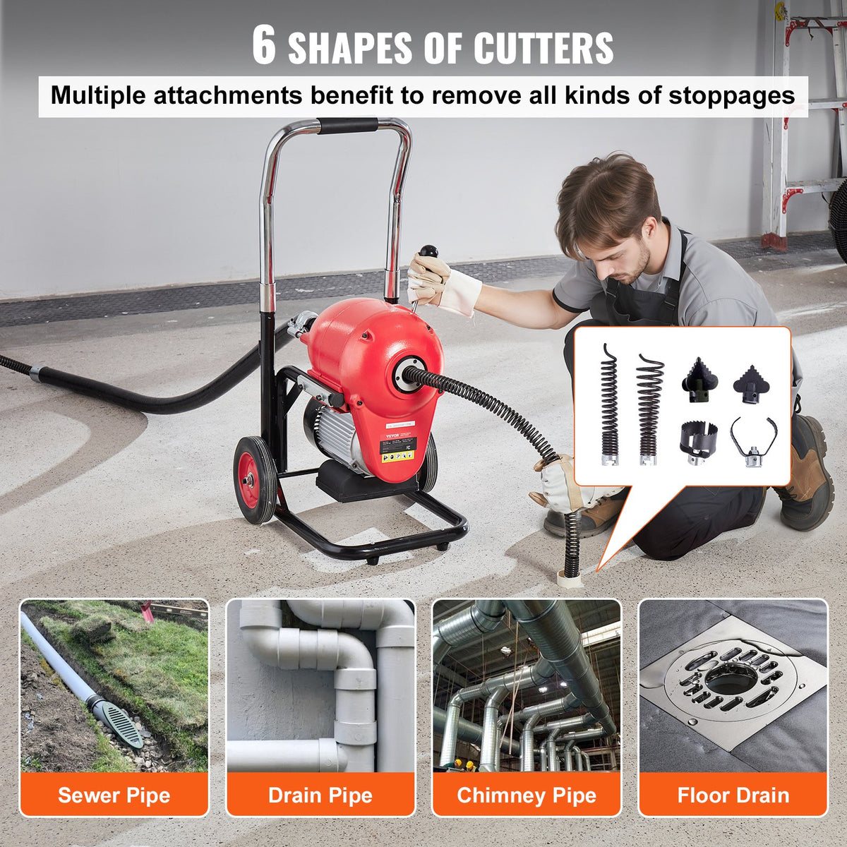 Drain Cleaner Machine | 120ft x 6/5" Sectional Snake Auger | Manual Feed