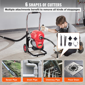 Drain Cleaner Machine | 120ft x 6/5" Sectional Snake Auger | Manual Feed