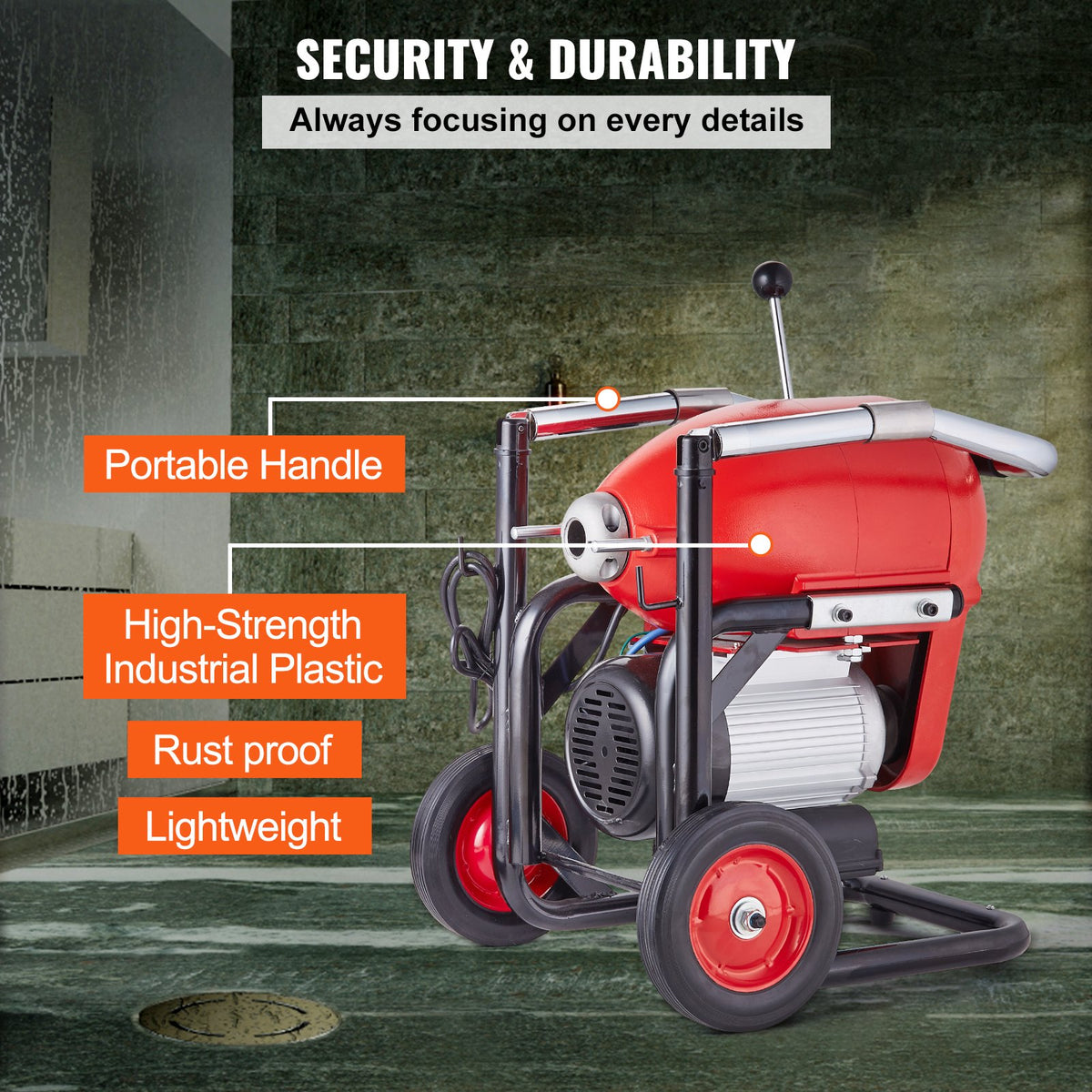 Drain Cleaner Machine | 120ft x 6/5" Sectional Snake Auger | Manual Feed