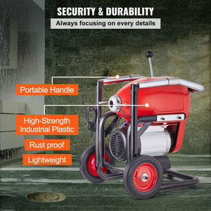 Drain Cleaner Machine | 120ft x 6/5" Sectional Snake Auger | Manual Feed
