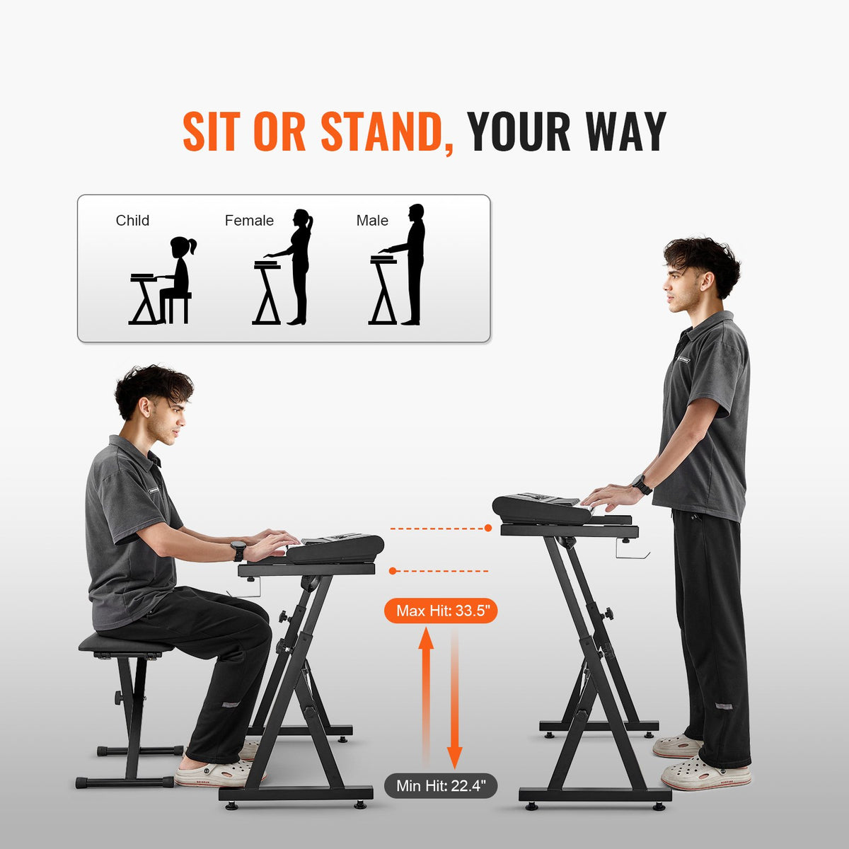 Z-Style Piano Keyboard Stand & Bench | Adjustable Height & Width | 250lbs Capacity | Fits 54-88 Key Digital Pianos