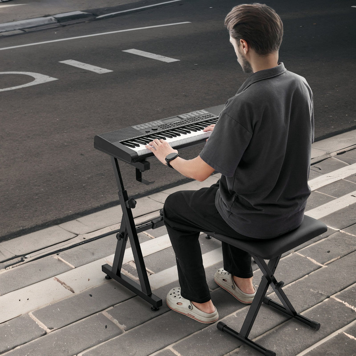 Z-Style Piano Keyboard Stand & Bench | Adjustable Height & Width | 250lbs Capacity | Fits 54-88 Key Digital Pianos