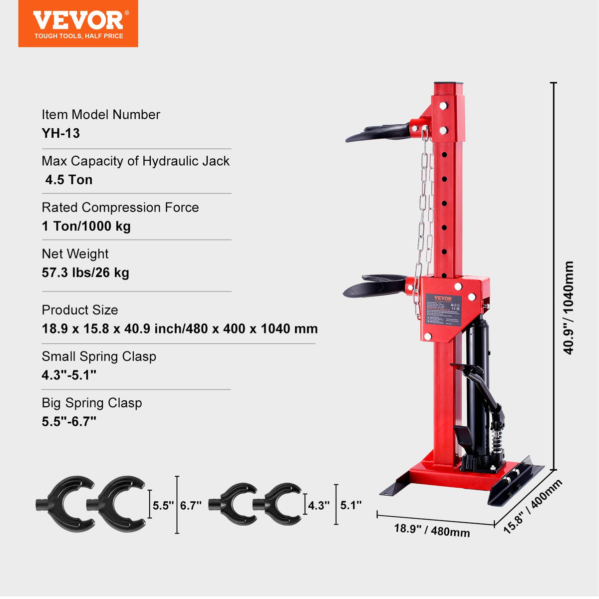 Hydraulic Strut Spring Compressor | 4.5 Ton Jack Capacity | 1 Ton Compression Force | For Auto Strut & Coil Spring Removal