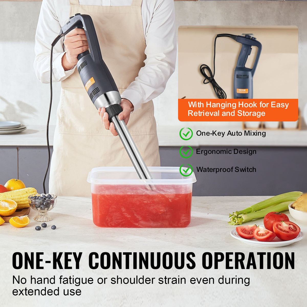 Commercial Immersion Blender 350W | Heavy Duty Hand Mixer for Soups & Sauces | Ergonomic Grip & Stainless Steel Shaft