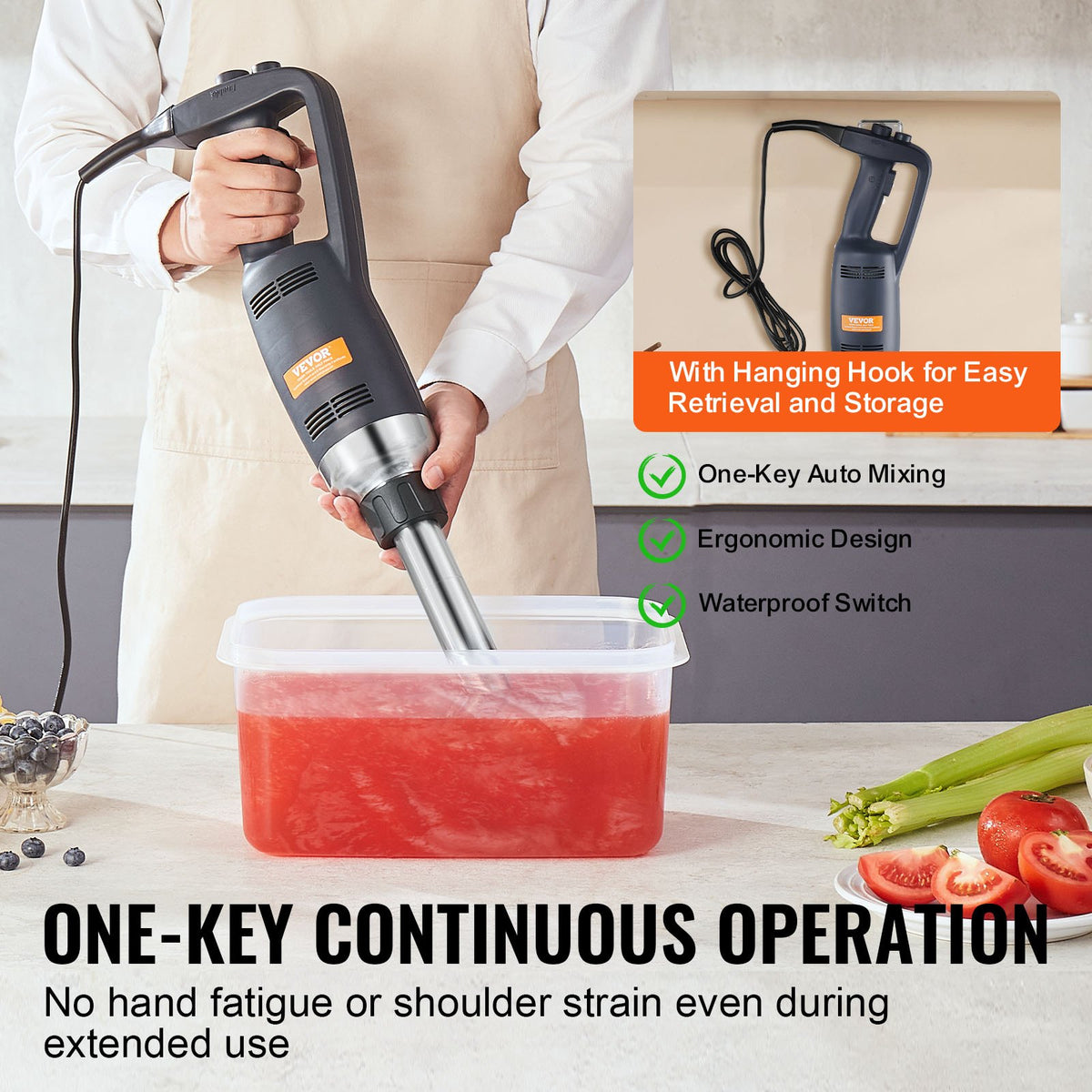 Commercial Immersion Blender 350W | Heavy Duty Hand Mixer for Soups & Sauces | Ergonomic Grip & Stainless Steel Shaft