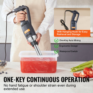 Commercial Immersion Blender 350W | Heavy Duty Hand Mixer for Soups & Sauces | Ergonomic Grip & Stainless Steel Shaft