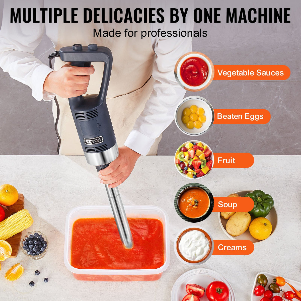 Commercial Immersion Blender 500W | Heavy Duty Hand Mixer for Soups & Sauces | Stainless Steel Shaft