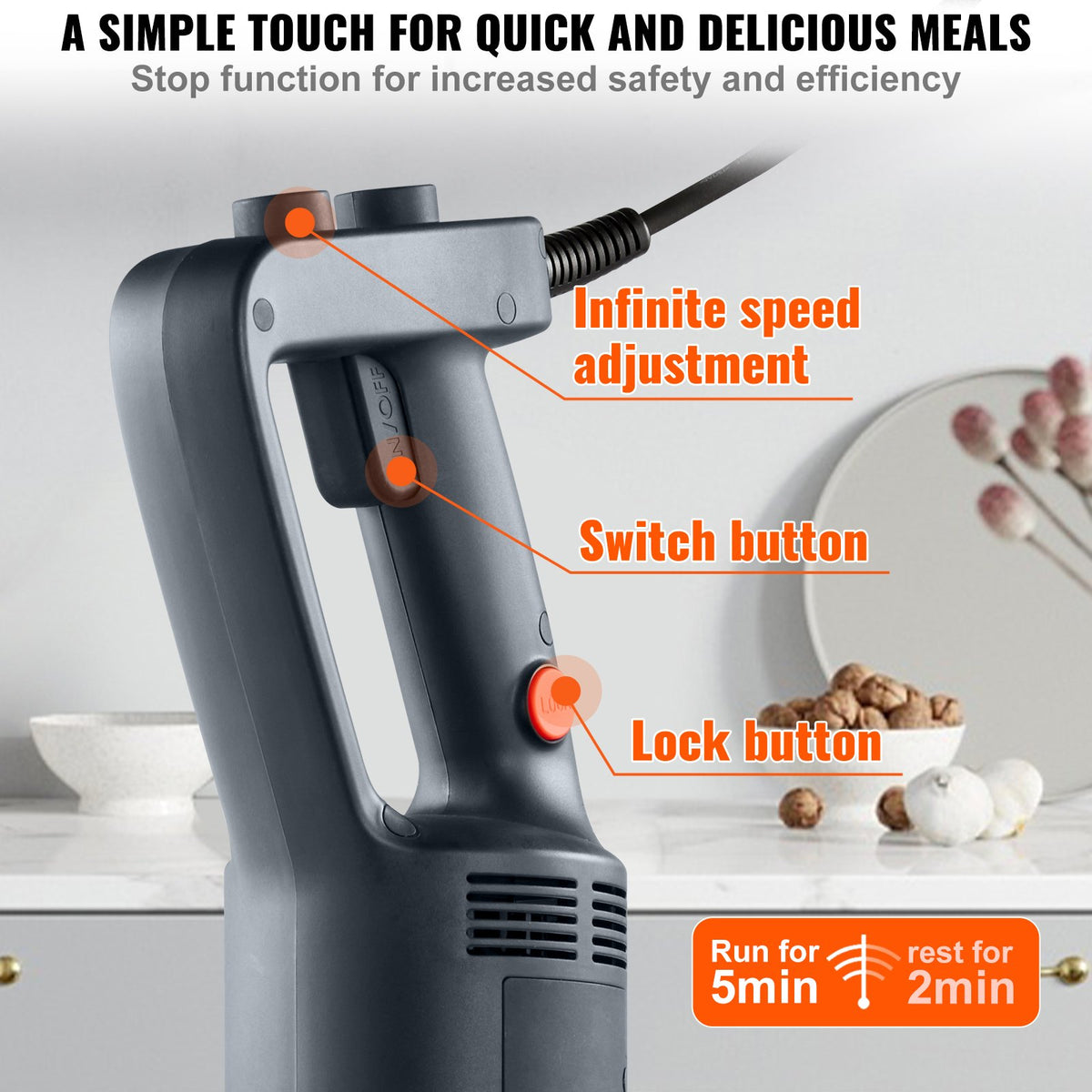 Commercial Immersion Blender 750W | Heavy Duty Variable Speed Hand Mixer for Soups & Sauces