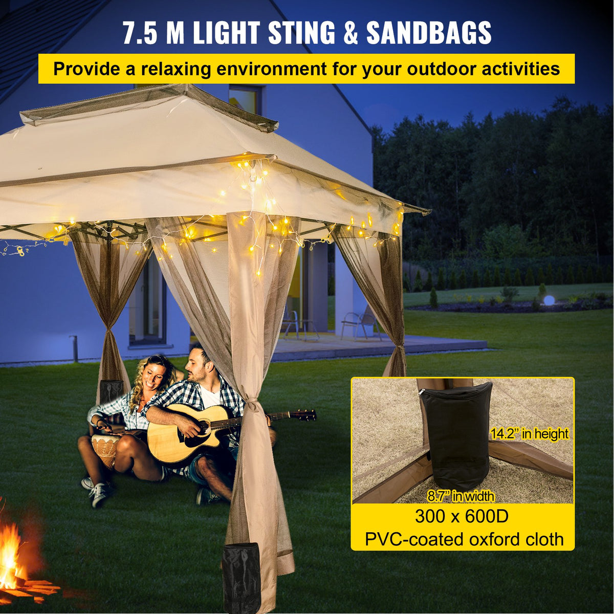 Outdoor Canopy Gazebo | 11x11ft Portable Shade Tent with Sandbags, Bag & Netting | Party, Garden & Patio Shelter – Brown