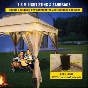 Outdoor Canopy Gazebo | 11x11ft Portable Shade Tent with Sandbags, Bag & Netting | Party, Garden & Patio Shelter – Brown