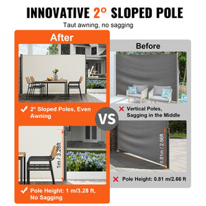 Retractable Side Awning | 160x300cm Beige Aluminum Privacy Screen | Waterproof UV30+ Patio & Balcony Divider