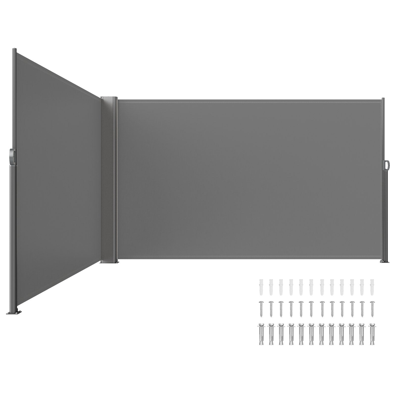 Retractable Side Awning | 160x600cm Gray Aluminum Privacy Screen | Waterproof UV30+ Patio, Balcony & Backyard Divider