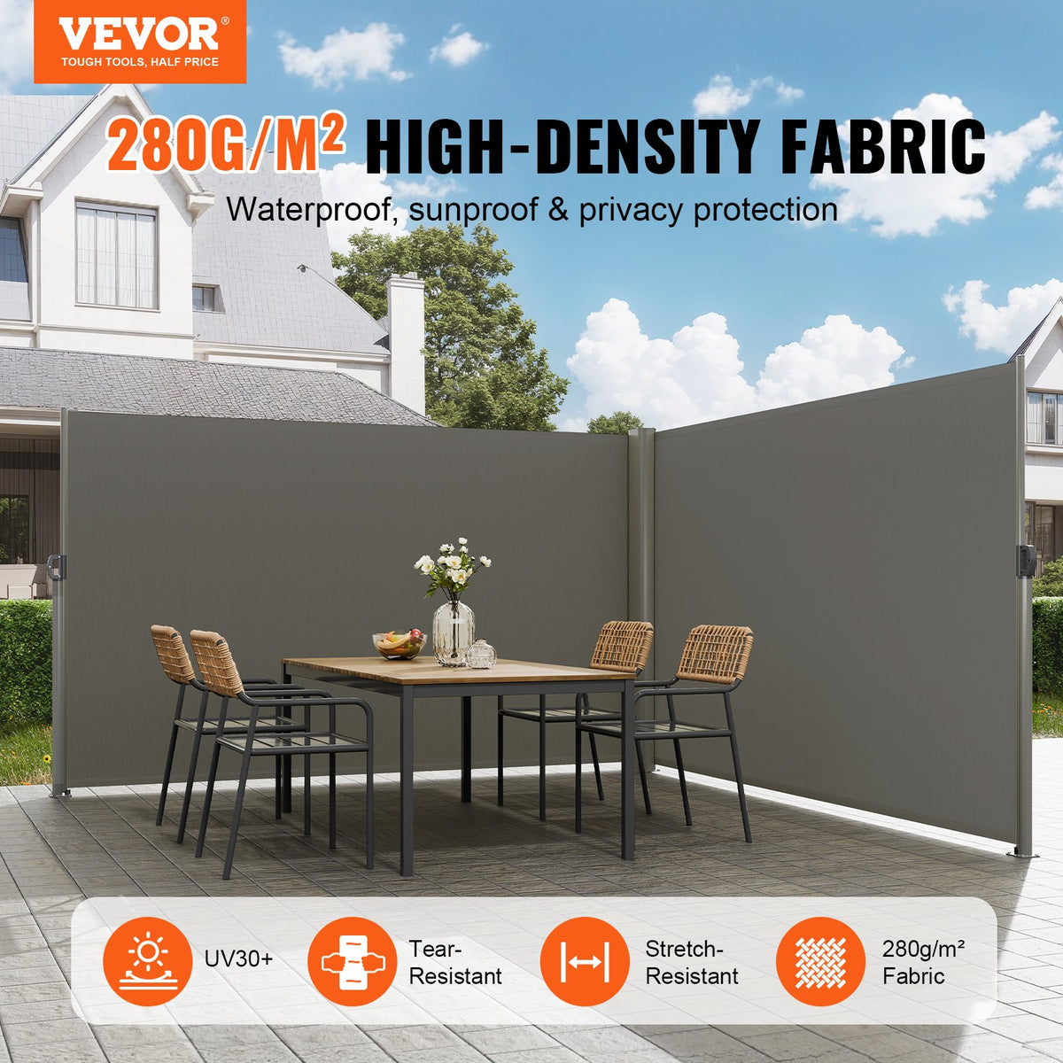 Retractable Side Awning | 160x600cm Gray Aluminum Privacy Screen | Waterproof UV30+ Patio, Balcony & Backyard Divider