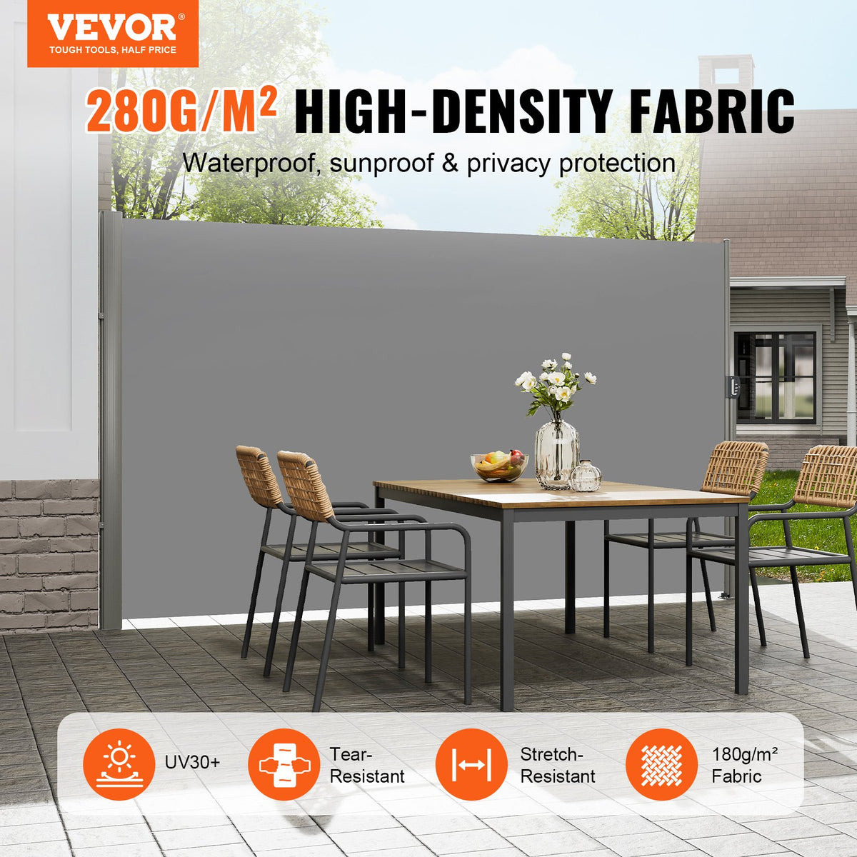 Retractable Side Awning | 180x300cm Gray Aluminum Privacy Screen | Waterproof UV30+ Patio, Balcony Divider