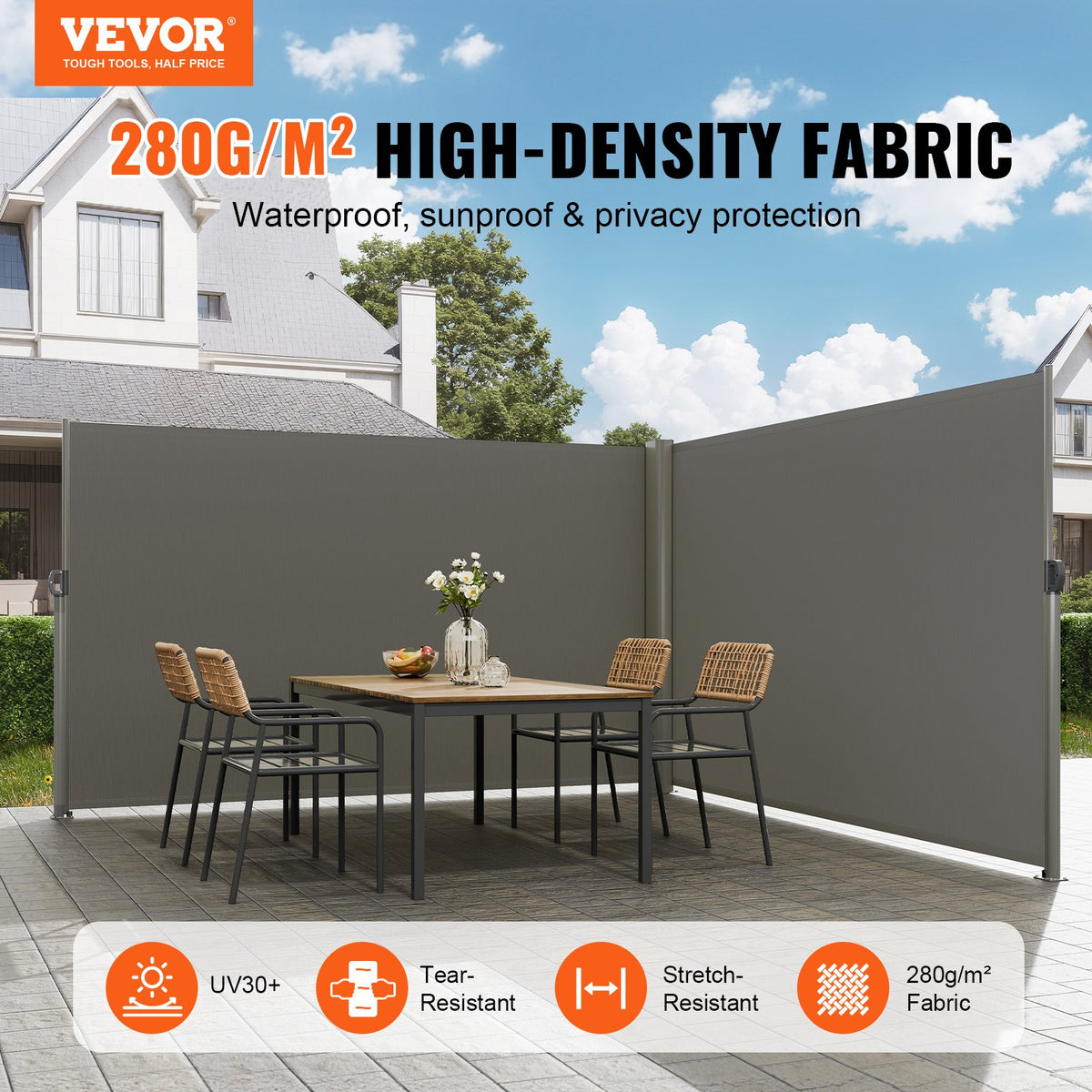 Retractable Side Awning | 180x600cm Gray Aluminum Privacy Screen | Waterproof UV30+ Patio & Garden Divider