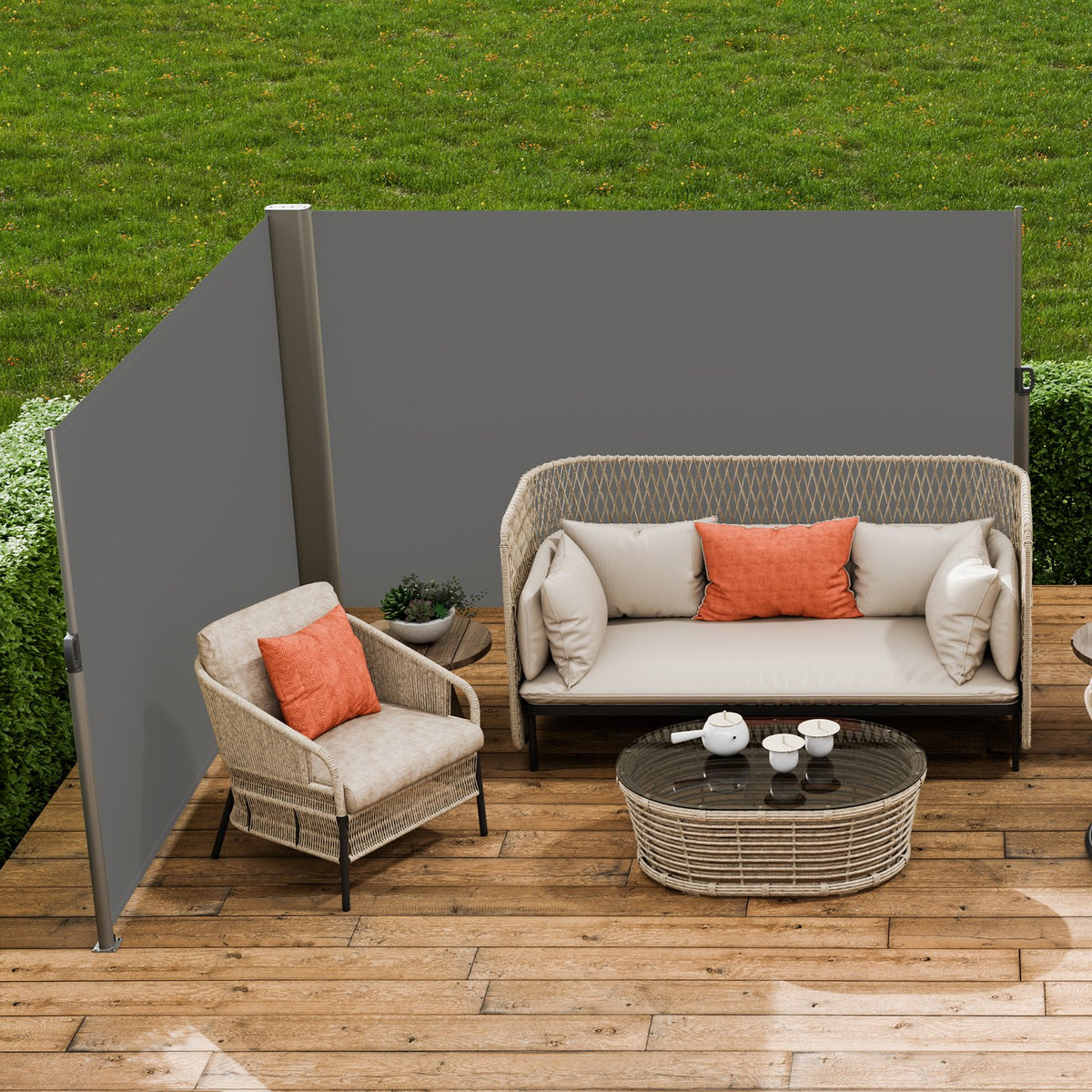 Retractable Side Awning | 180x600cm Gray Aluminum Privacy Screen | Waterproof UV30+ Patio & Garden Divider