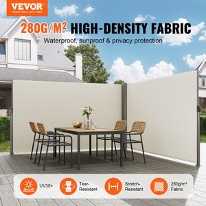 Retractable Side Awning | 180x600cm Aluminum Privacy Screen | Beige Waterproof Polyester