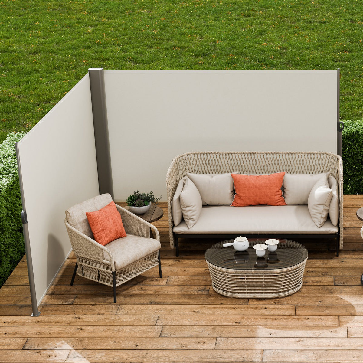 Retractable Side Awning | 180x600cm Aluminum Privacy Screen | Beige Waterproof Polyester