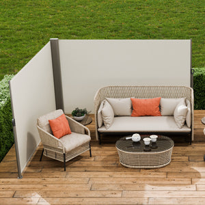 Retractable Side Awning | 180x600cm Aluminum Privacy Screen | Beige Waterproof Polyester