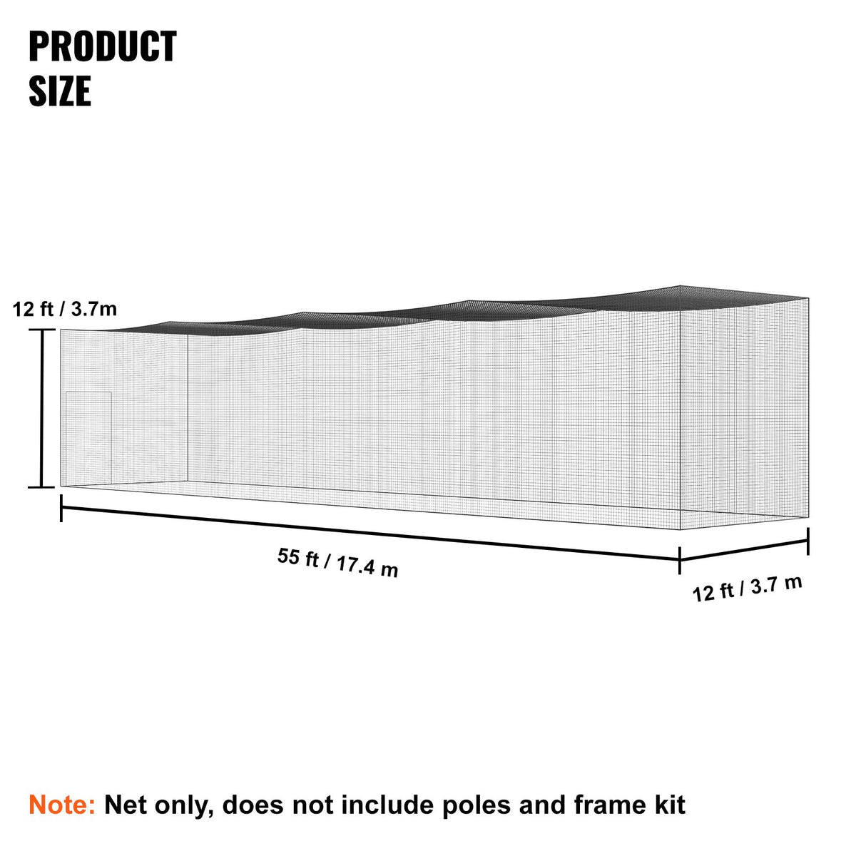 Baseball Batting Cage Net | Heavy Duty Enclosed PE Net with Door | 1676cm Practice Netting – Net Only