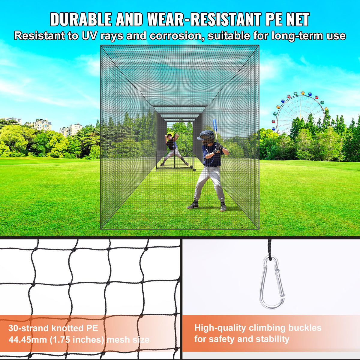 Baseball Batting Net | Professional Softball Baseball Hitting Training Net | Portable Practice Pitching Cage Net with Door & Carry Bag | Heavy Duty Enclosed PE Netting 2133cm | Net Only