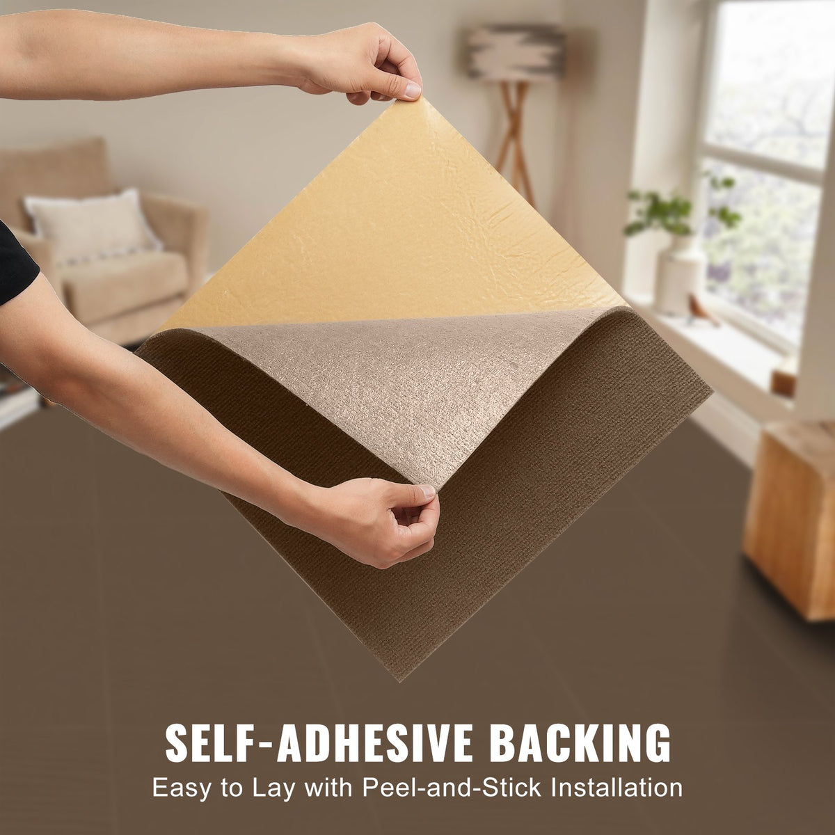 Peel & Stick Carpet Tiles 10 Pack | Self Adhesive Carpet Floor Squares | Soft Padded DIY Install | Indoor Outdoor Bedroom & Living Room | Dark Brown