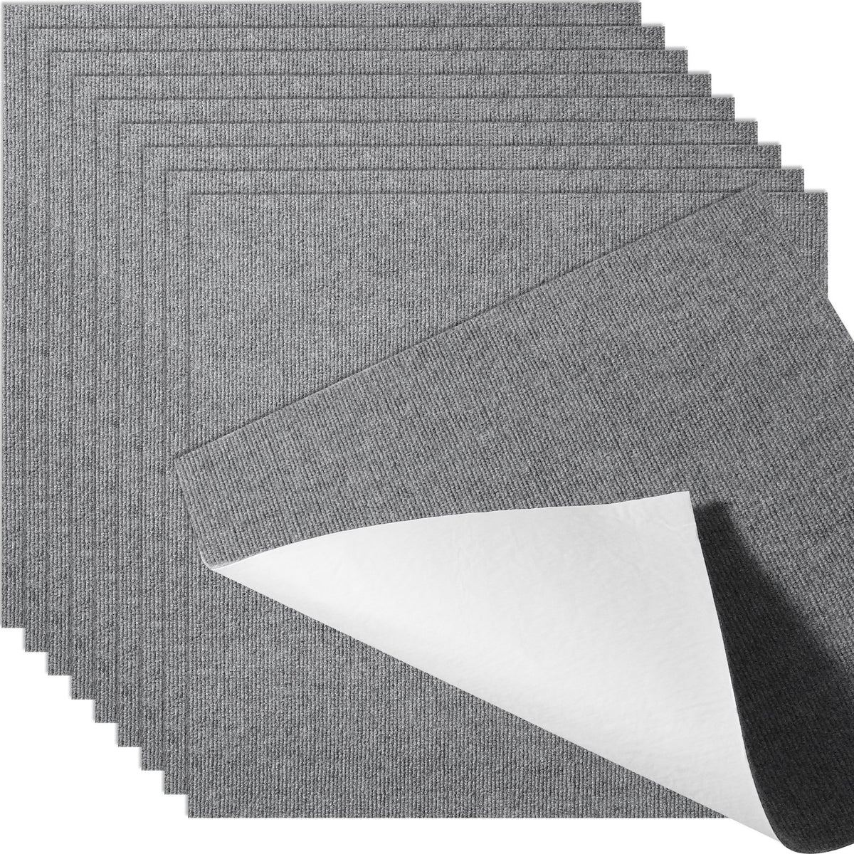 Peel & Stick Carpet Tiles 9 Pack | Self-Adhesive Floor Squares | Light Gray | Indoor & Outdoor