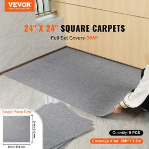 Peel & Stick Carpet Tiles 9 Pack | Self-Adhesive Floor Squares | Light Gray | Indoor & Outdoor