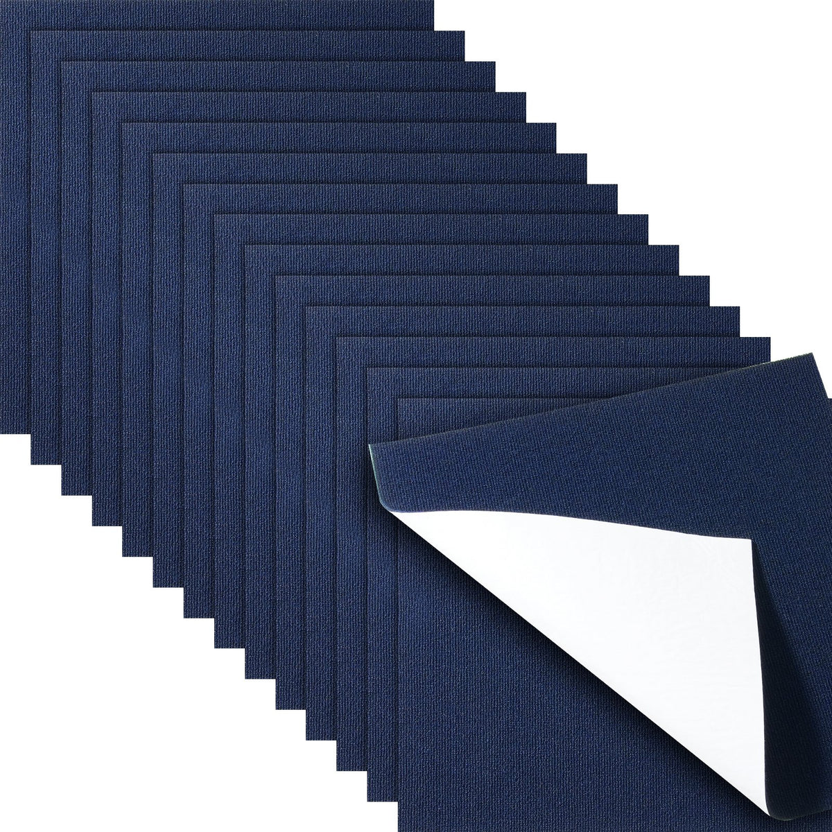 Peel & Stick Carpet Tiles | 15 Dark Blue Self-Adhesive Floor Squares | Soft & Easy Install
