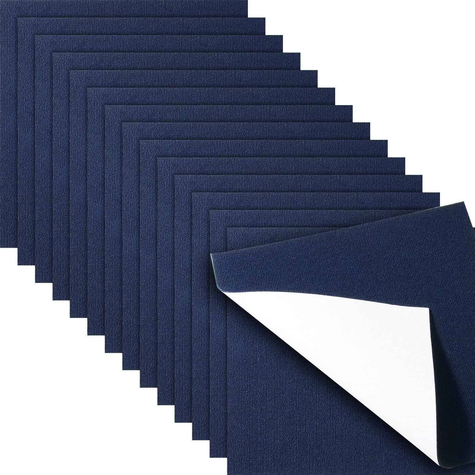 Peel & Stick Carpet Tiles | 15 Dark Blue Self-Adhesive Floor Squares | Soft & Easy Install