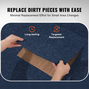 Peel & Stick Carpet Tiles | 15 Dark Blue Self-Adhesive Floor Squares | Soft & Easy Install