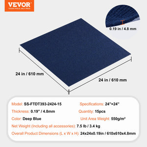 Peel & Stick Carpet Tiles | 15 Dark Blue Self-Adhesive Floor Squares | Soft & Easy Install