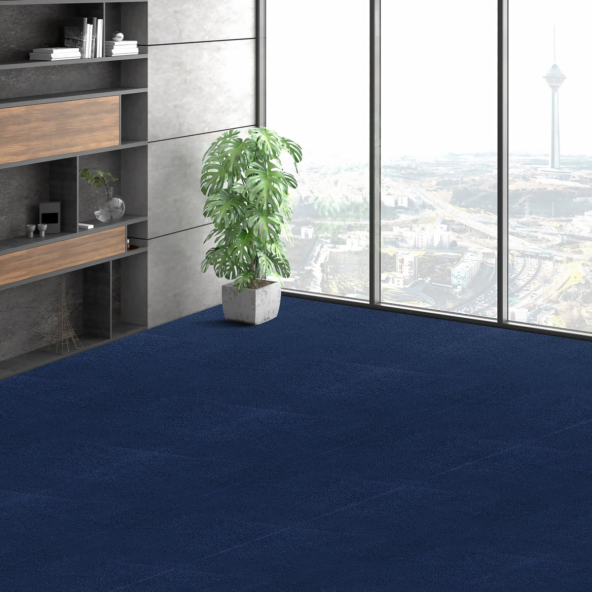 Peel & Stick Carpet Tiles | 15 Dark Blue Self-Adhesive Floor Squares | Soft & Easy Install