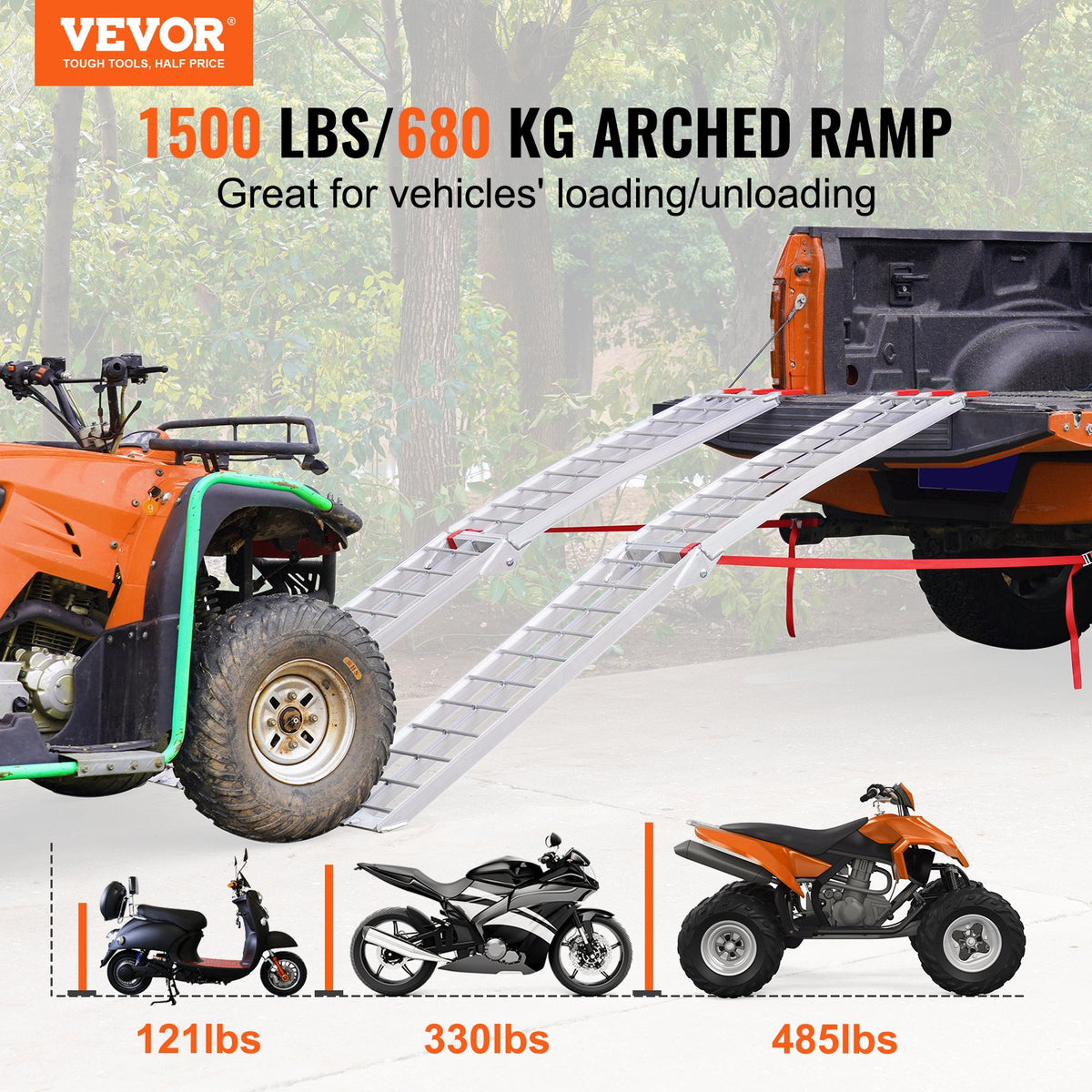 Aluminum Loading Ramps | 1500LBS Foldable Truck Bed Ramps | 2PCS