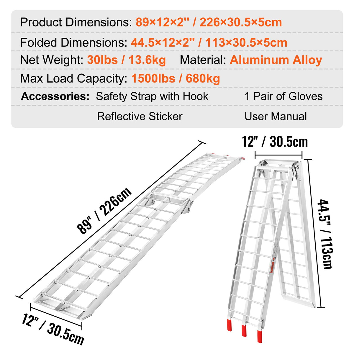 Aluminum Loading Ramps | 1500LBS Foldable Truck Bed Ramps | 2PCS