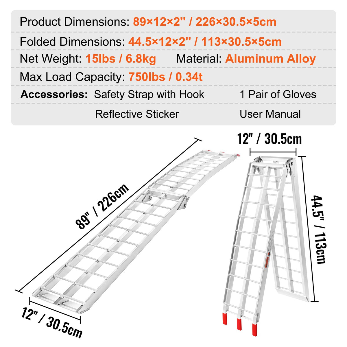 Aluminum Loading Ramp | 750lb Folding Truck Bed Ramp | 1 Piece