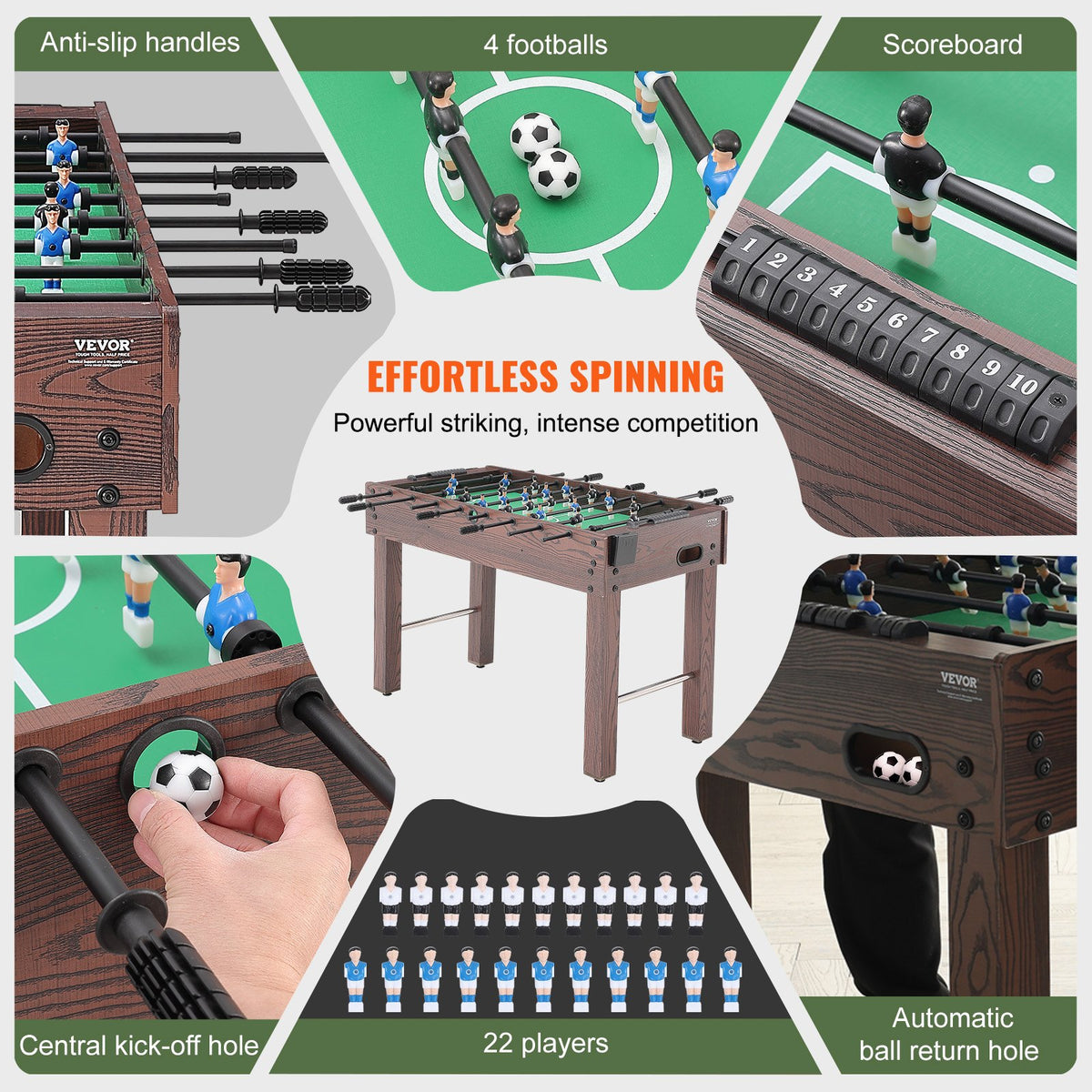 Foosball Table 48 Inch | Standard Indoor Soccer Table with 2 Balls & Cup Holders | Full Size Home & Game Room Play Set