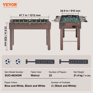 Foosball Table 48 Inch | Standard Indoor Soccer Table with 2 Balls & Cup Holders | Full Size Home & Game Room Play Set