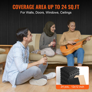 Acoustic Foam Panels | 24-Pack 12x12x2" Adhesive Soundproof Wall & Ceiling Tiles