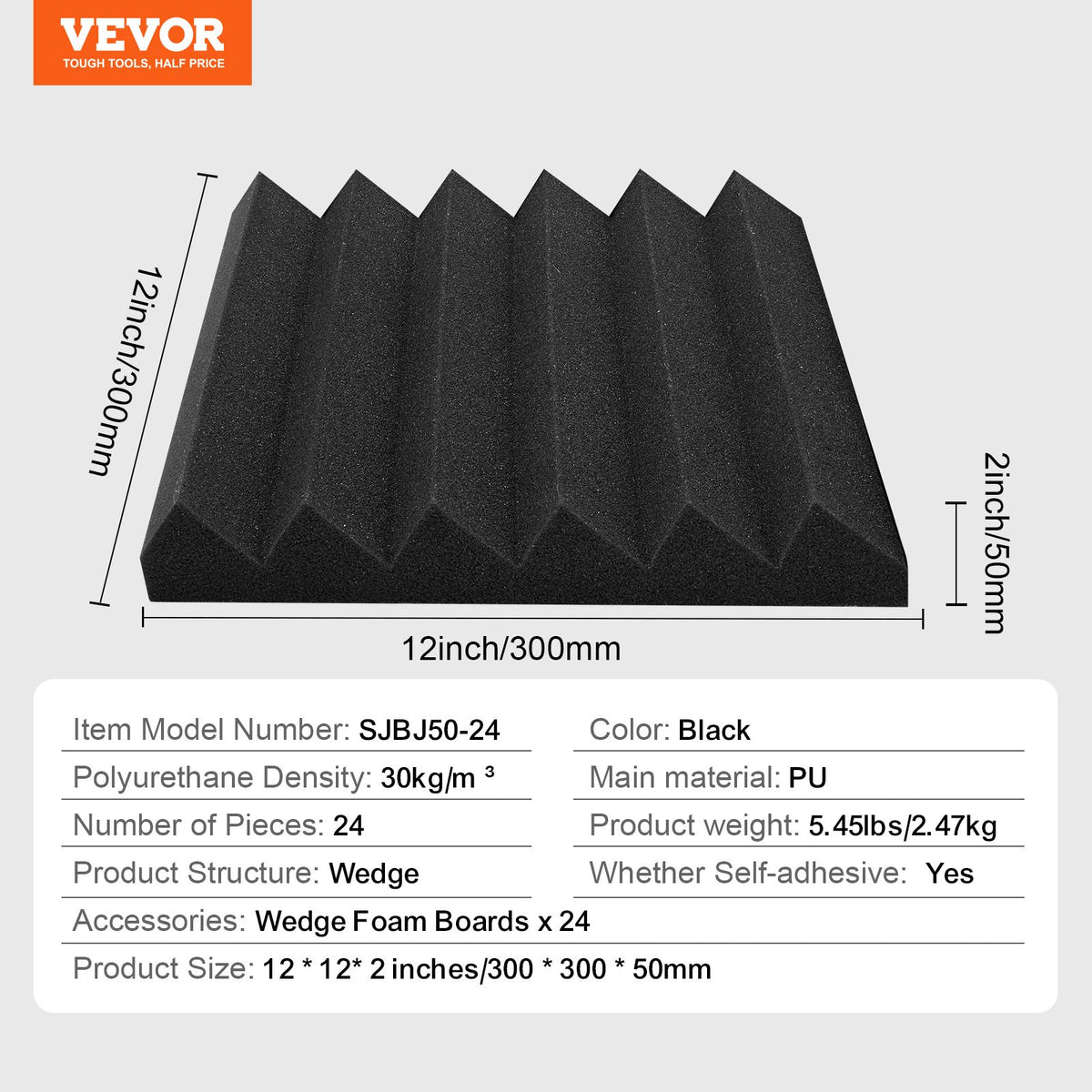 Acoustic Foam Panels | 24-Pack 12x12x2" Adhesive Soundproof Wall & Ceiling Tiles