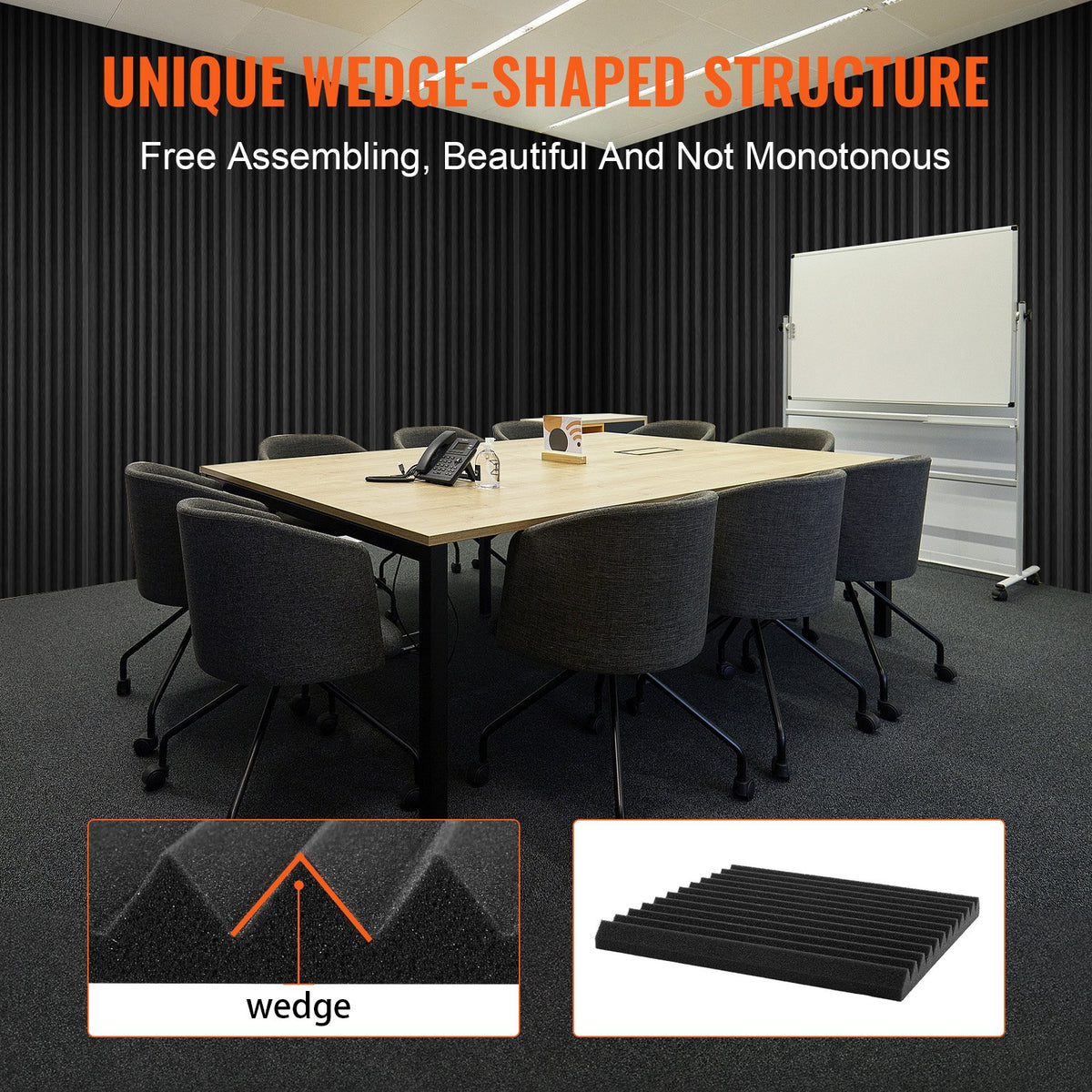 Acoustic Foam Panels 48 Pack | 12" x 12" x 1" | Adhesive Soundproof Tiles for Wall & Ceiling