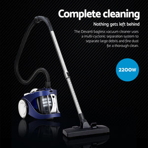 Devanti Vacuum Cleaner Bagless Cyclone Cyclonic Vac Home Office Car 2200W Blue
