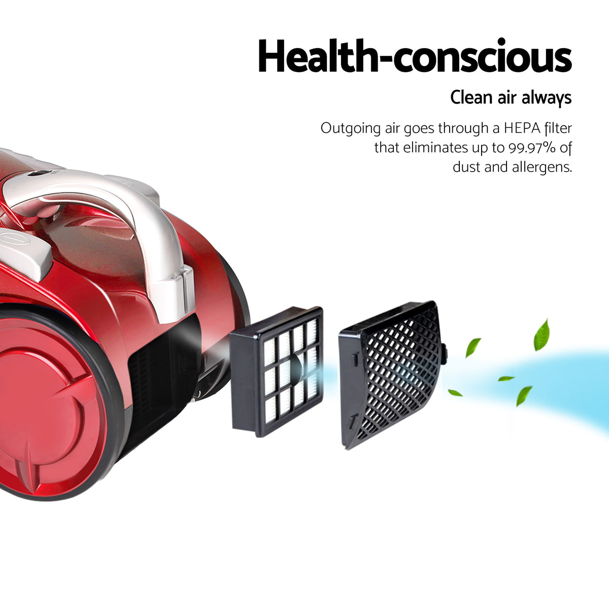 Devanti Bagless Vacuum Cleaner Cleaners Cyclone Cyclonic Vac HEPA Filter Car Home Office 2200W Red