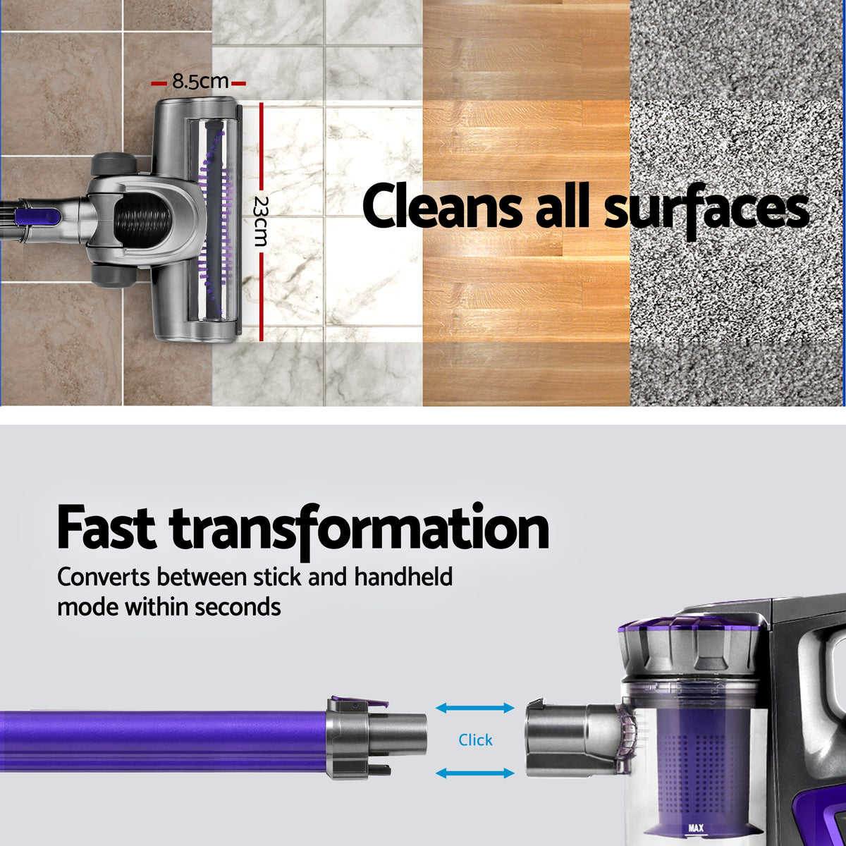 Devanti 150 Cordless Handheld Stick Vacuum Cleaner 2 Speed   Purple And Grey