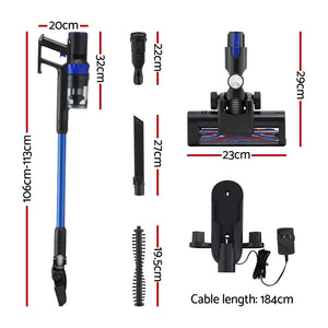 Cordless Stick Vacuum | Brushless Motor | 350W | Blue