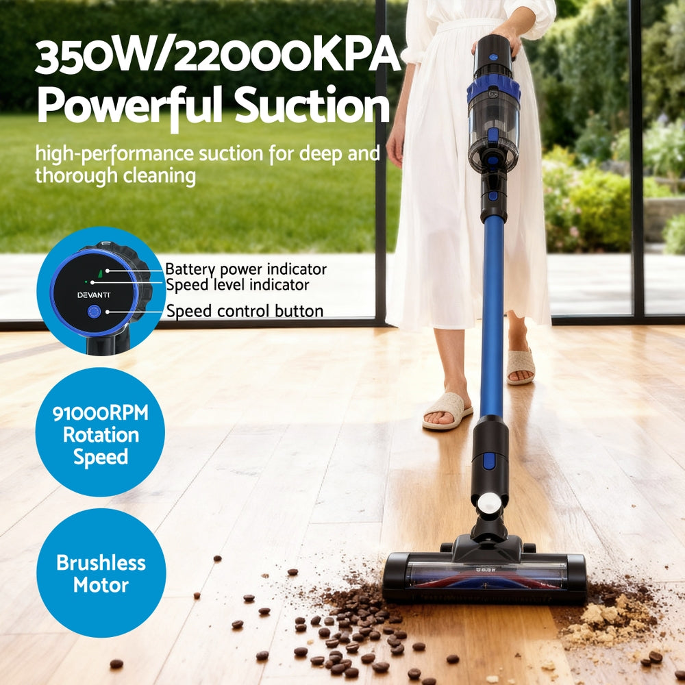 Cordless Stick Vacuum | Brushless Motor | 350W | Blue