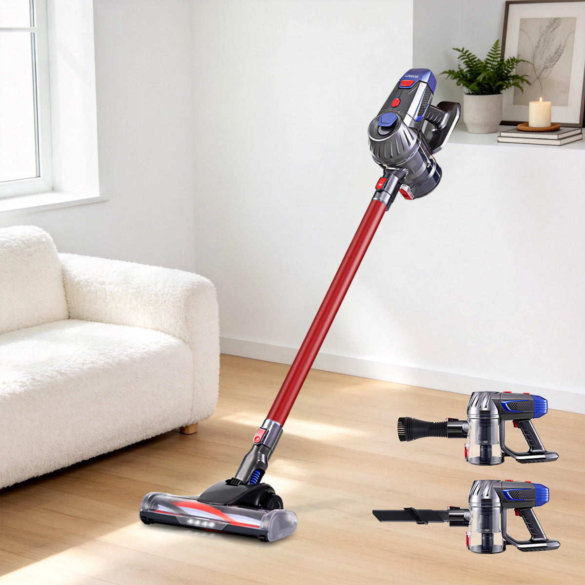 Devanti Handheld Vacuum Cleaner Cordless Stick Handstick Vac Bagless 2-Speed Headlight Red