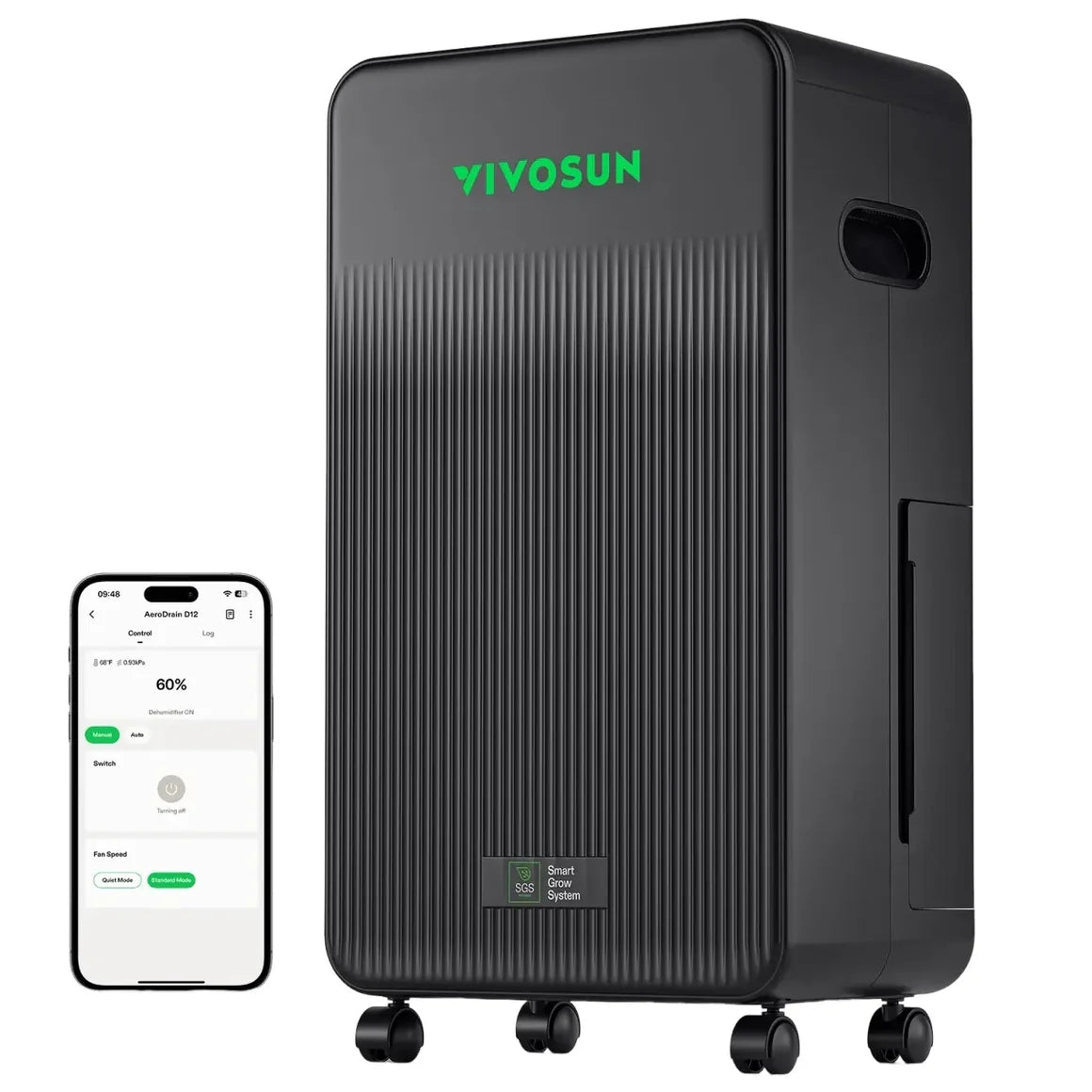 VIVOSUN AeroDrain D12 Smart Dehumidifier | 12L/Day | App Controlled | Temp/Humidity/VPD Monitoring