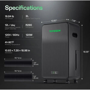 VIVOSUN AeroDrain D12 Smart Dehumidifier | 12L/Day | App Controlled | Temp/Humidity/VPD Monitoring