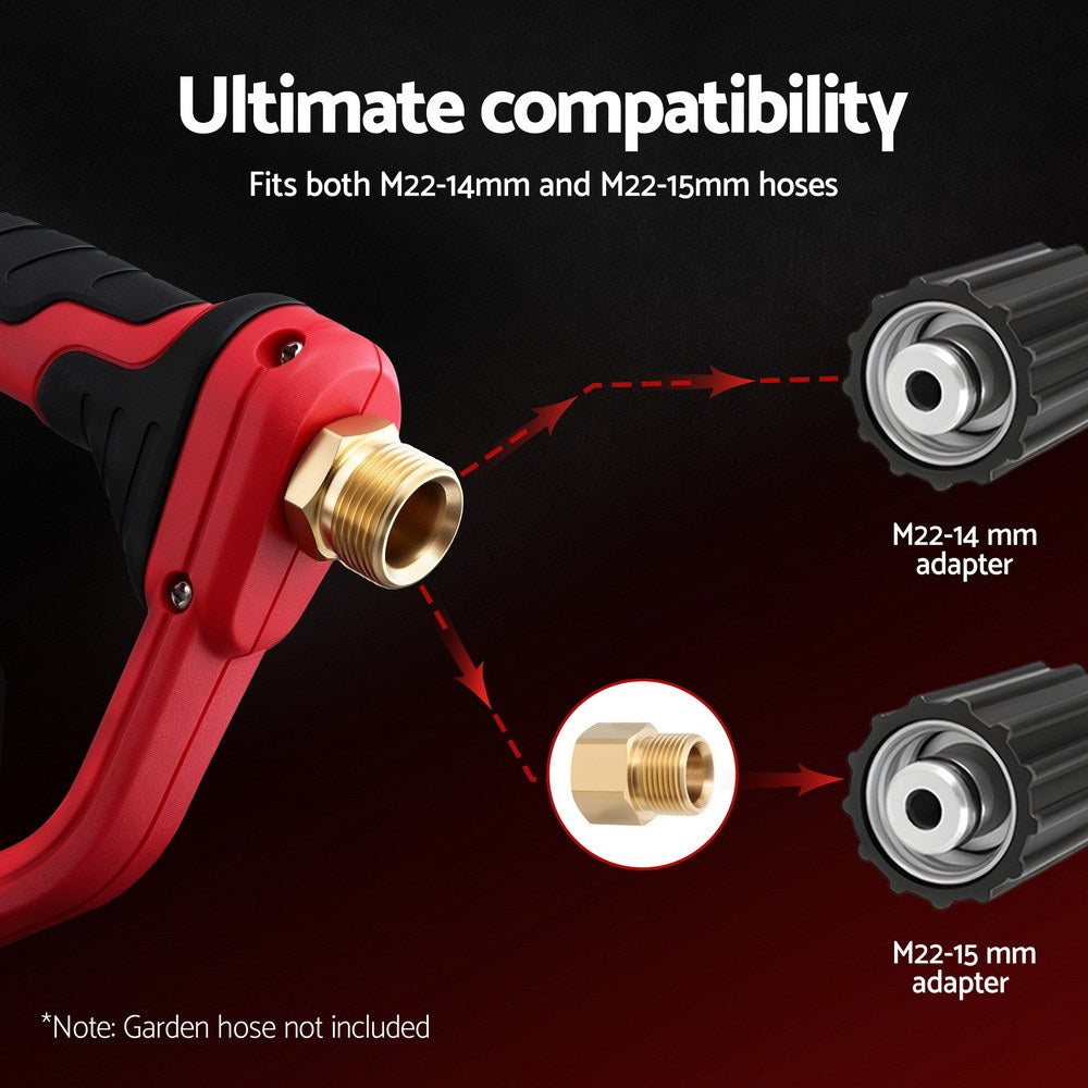 Pressure Washer Gun | Short Trigger | 4000 PSI | M22-14 | 1/4" | 5 Nozzles | Red